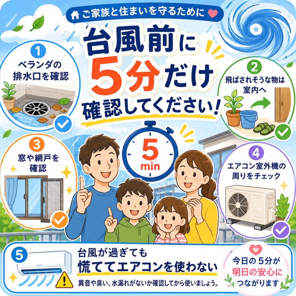 【台風前に5分だけ確認してください】今日の5分が、ご家族と住まいを守ることにつながります